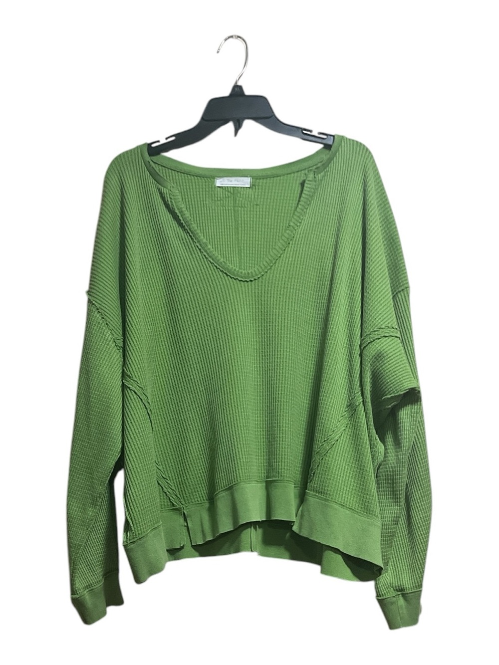 We The Free Green V-Neck Waffle Knit Pullover